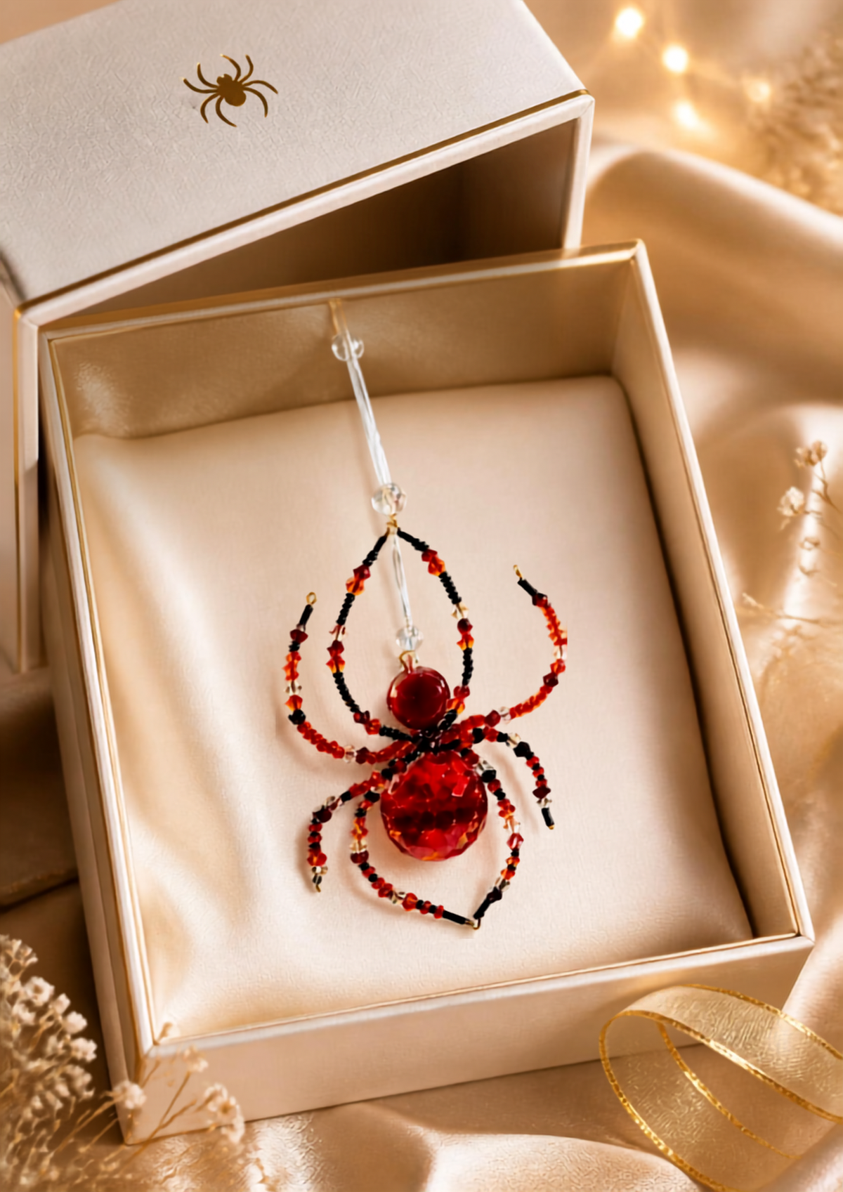 Bijoux araignée attrape lumière en cristal rouge et noir
