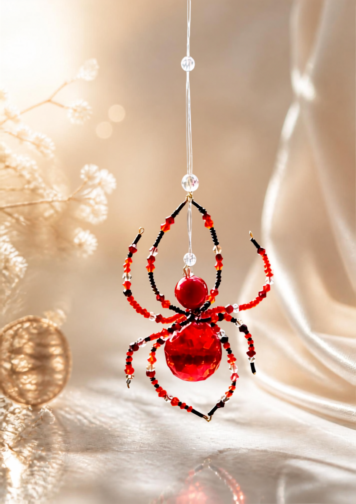 Bijoux araignée attrape lumière en cristal rouge et noir