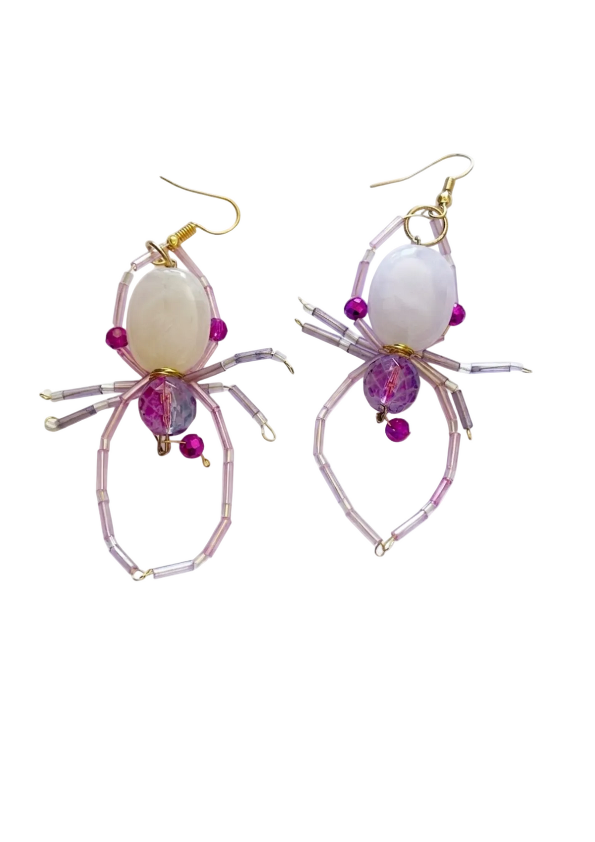 Boucles d'oreilles Araignées Rose Blanc Or