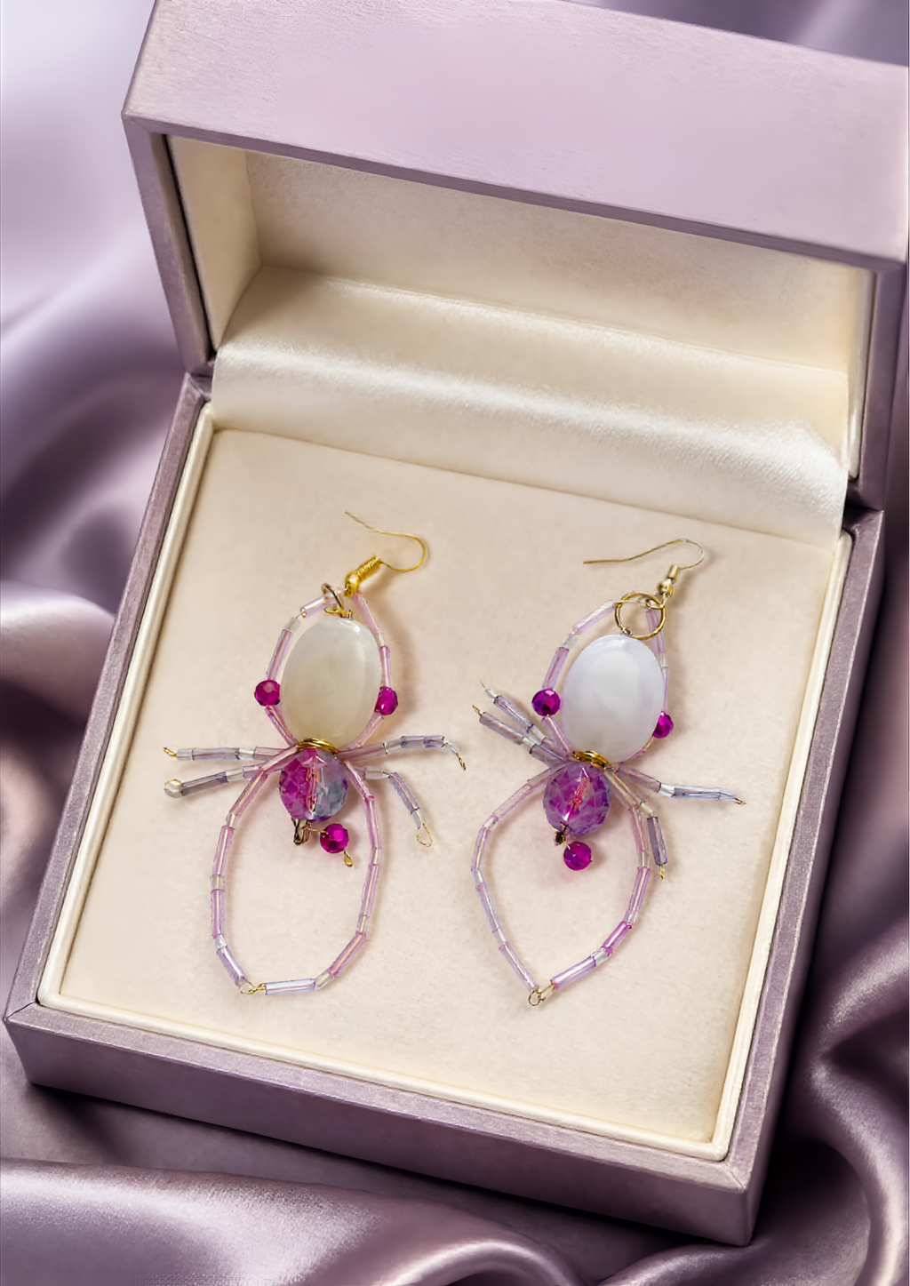 Boucles d'oreilles Araignées Rose Blanc Or