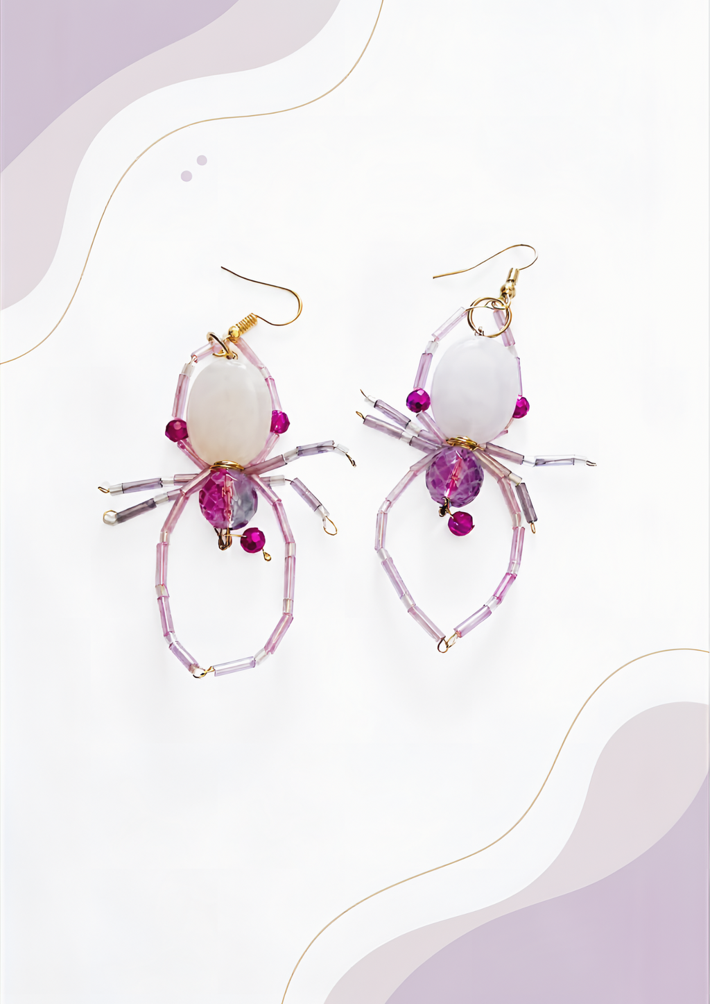 Boucles d'oreilles Araignées Rose Blanc Or