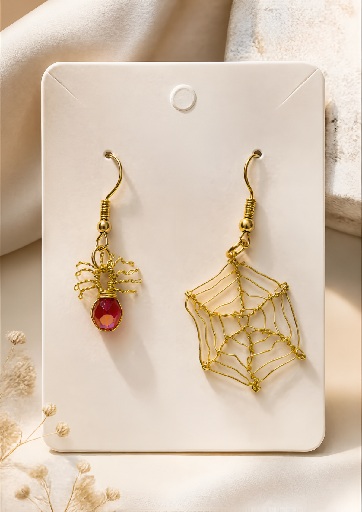Boucles d'oreilles Araignées+Toile or