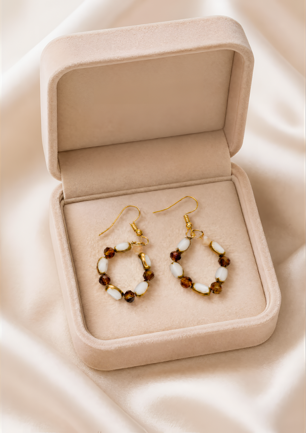 Boucles d'oreilles Cristal Blanc Marron