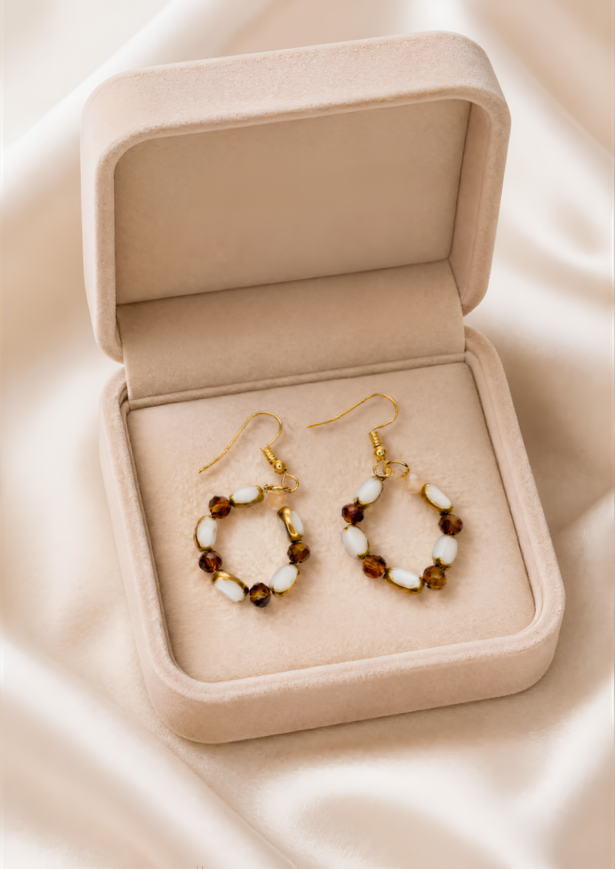 Boucles d'oreilles Cristal Blanc Marron