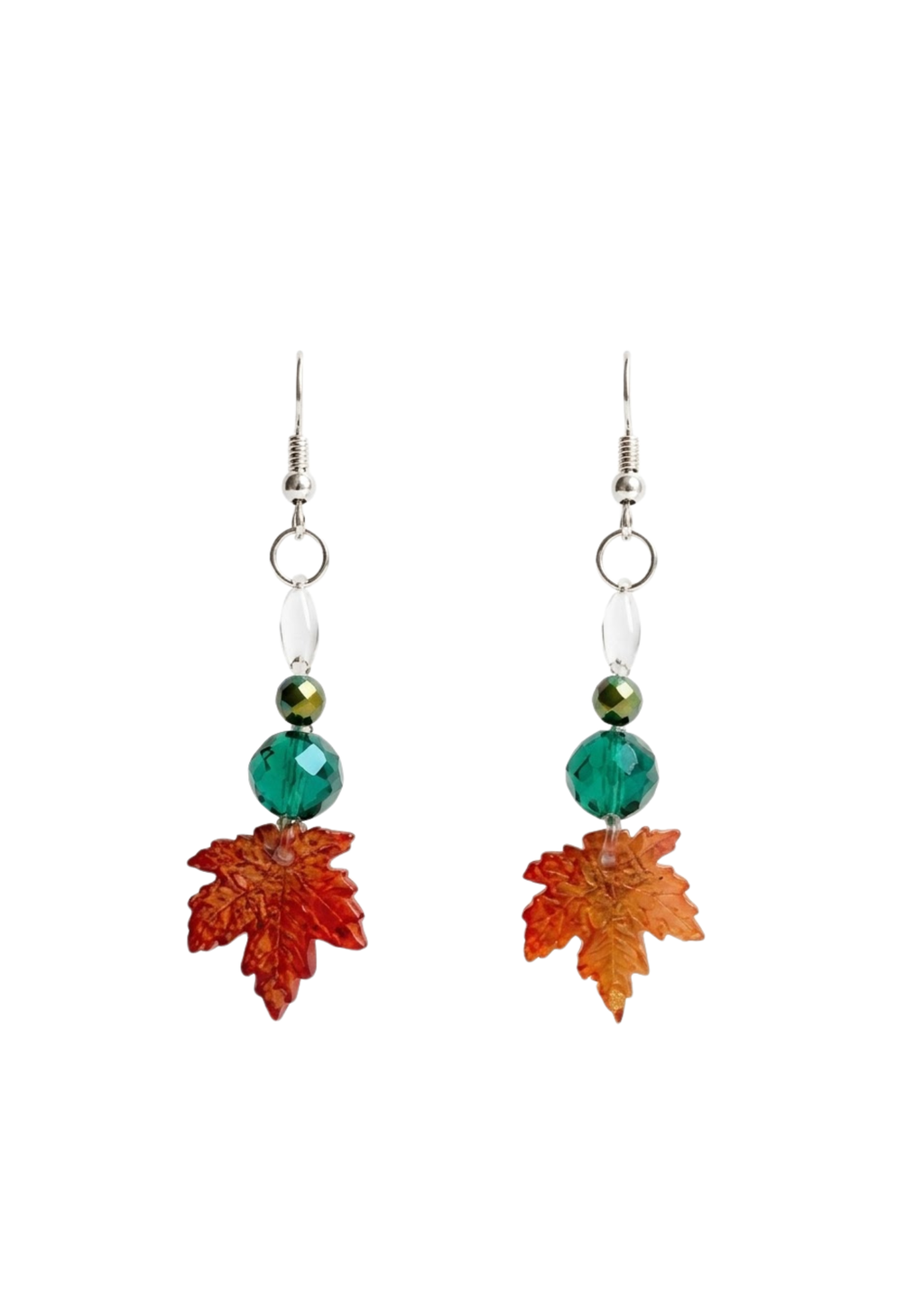 Boucles d'oreilles feuilles perles vertes