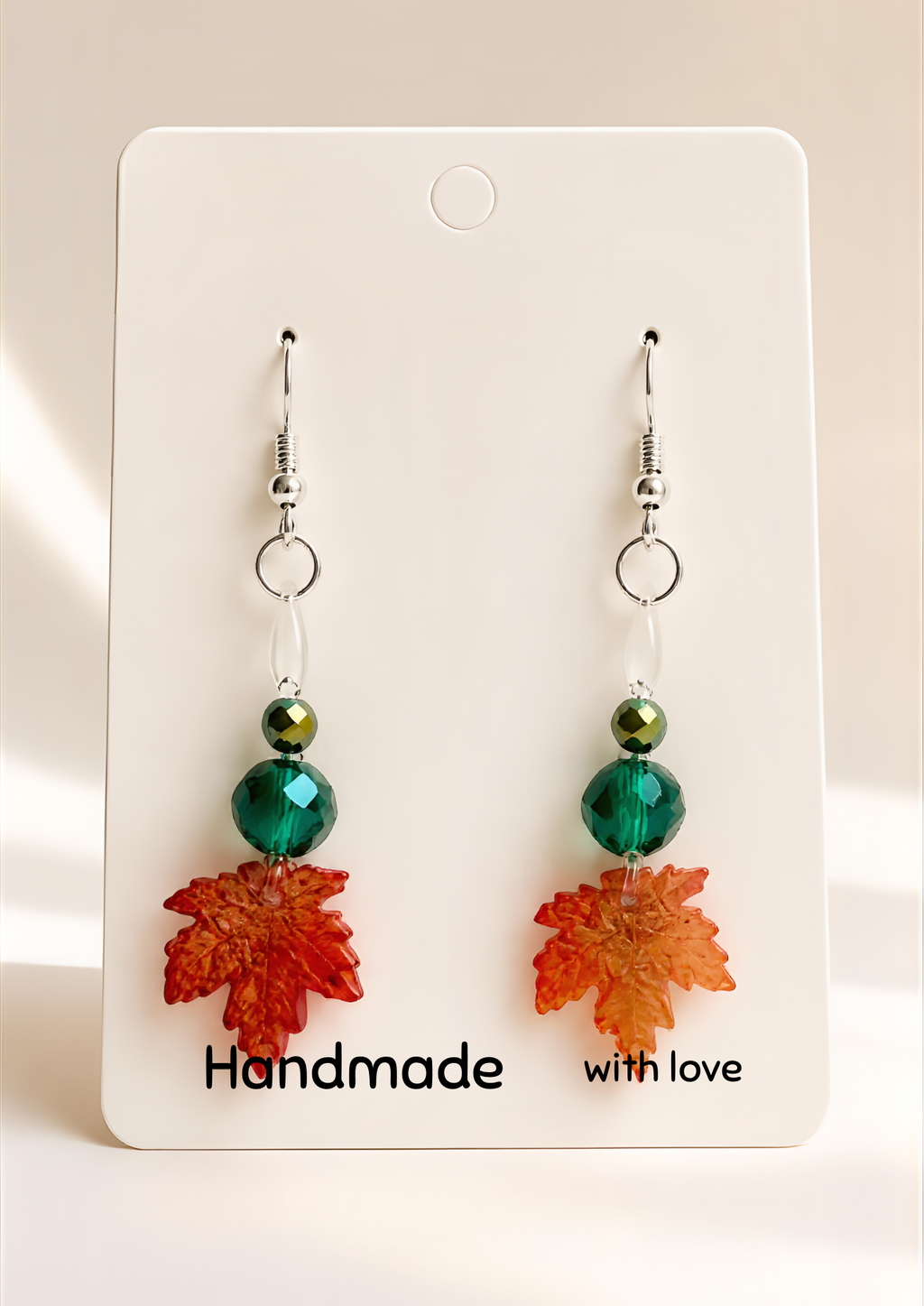 Boucles d'oreilles feuilles perles vertes