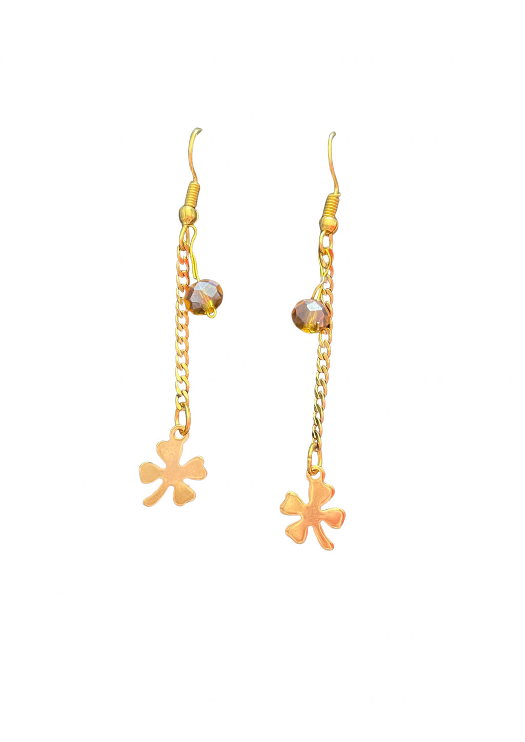 Boucles d'Oreilles Plaquées Or Trèfle et Cristal Ambré