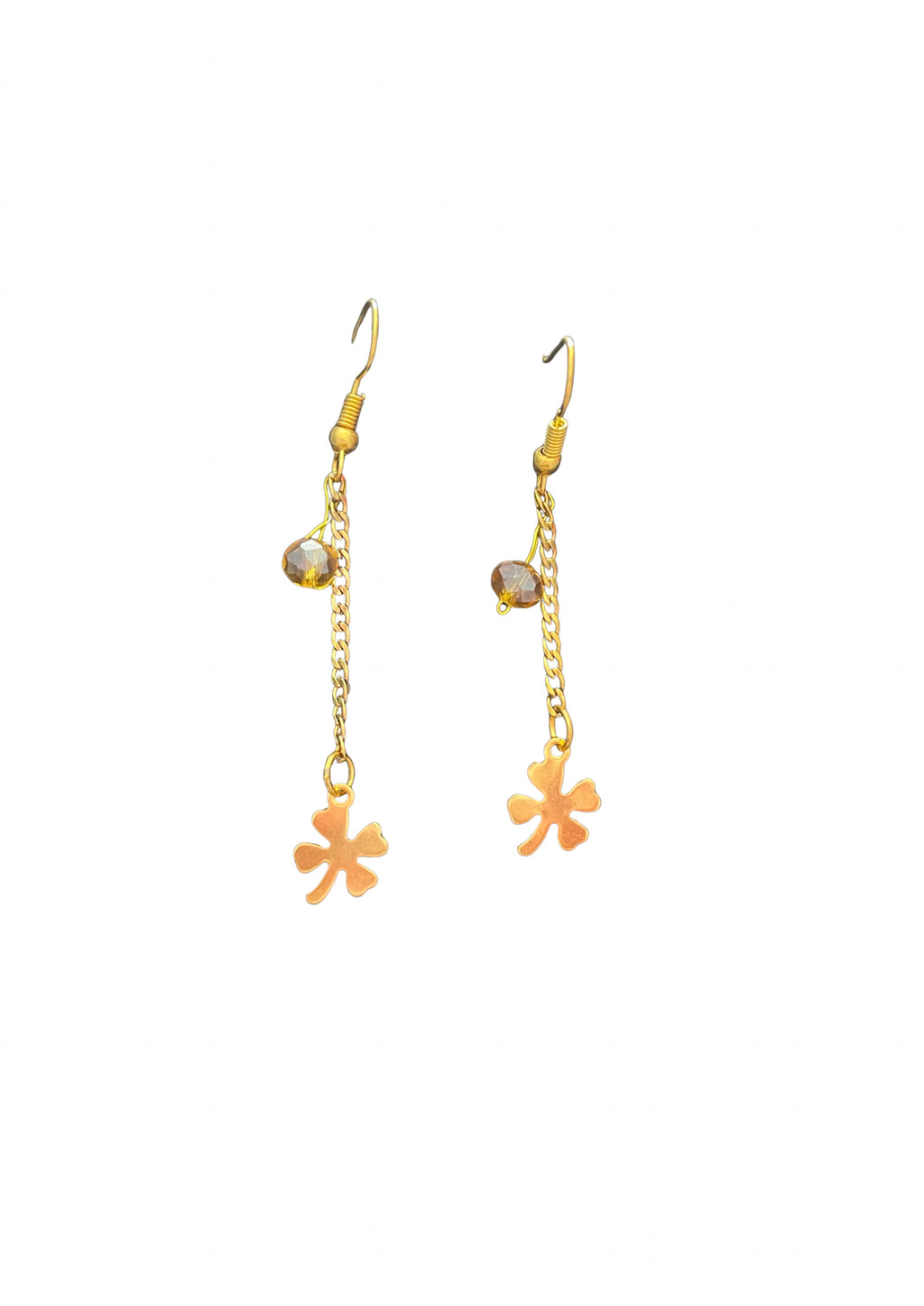 Boucles d'Oreilles Plaquées Or Trèfle et Cristal Ambré