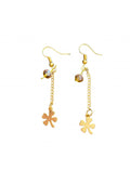 Boucles d'Oreilles Plaquées Or Trèfle et Cristal Ambré