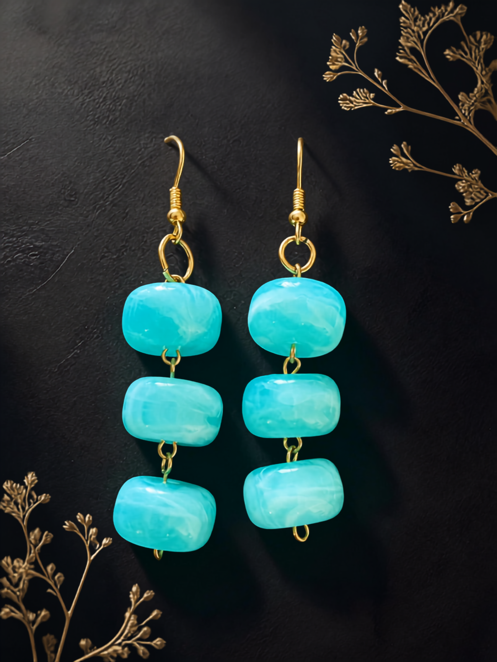 Boucles d'oreilles plaquées or Cascade Turquoise