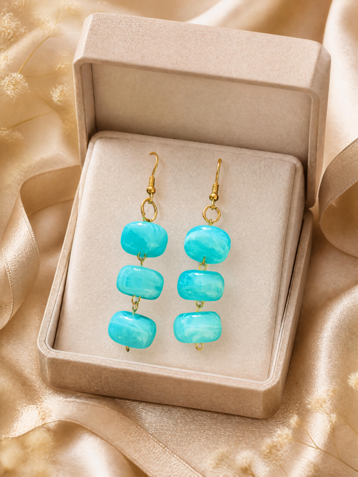 Boucles d'oreilles plaquées or Cascade Turquoise