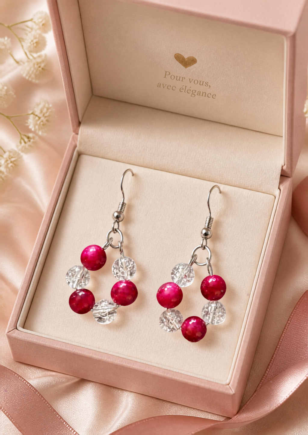 Boucles d'oreilles plaquées argent pendantes Agate & Cristal