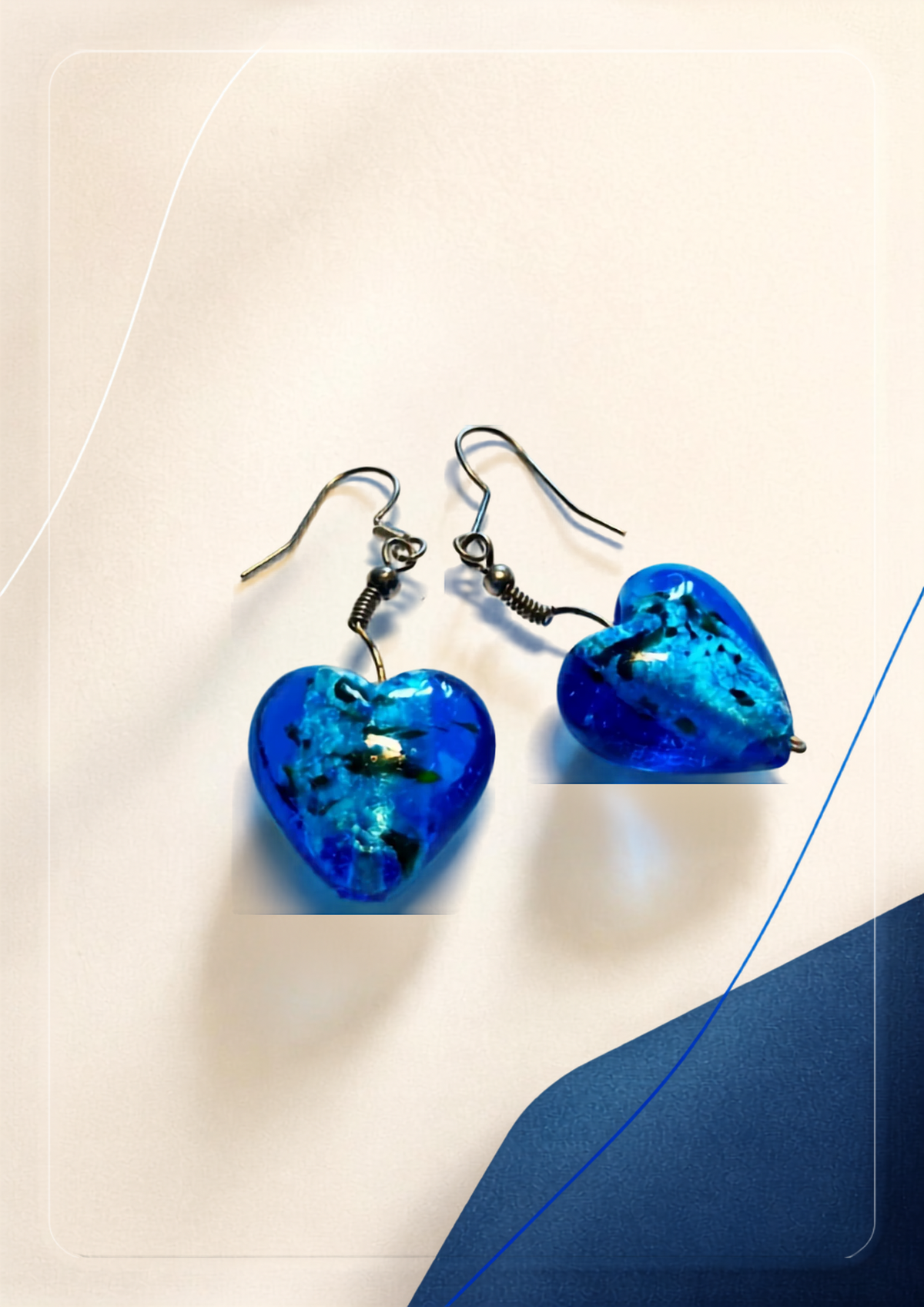 Parure Boucles d’oreilles cœur et Bracelet en perles de verre bleue