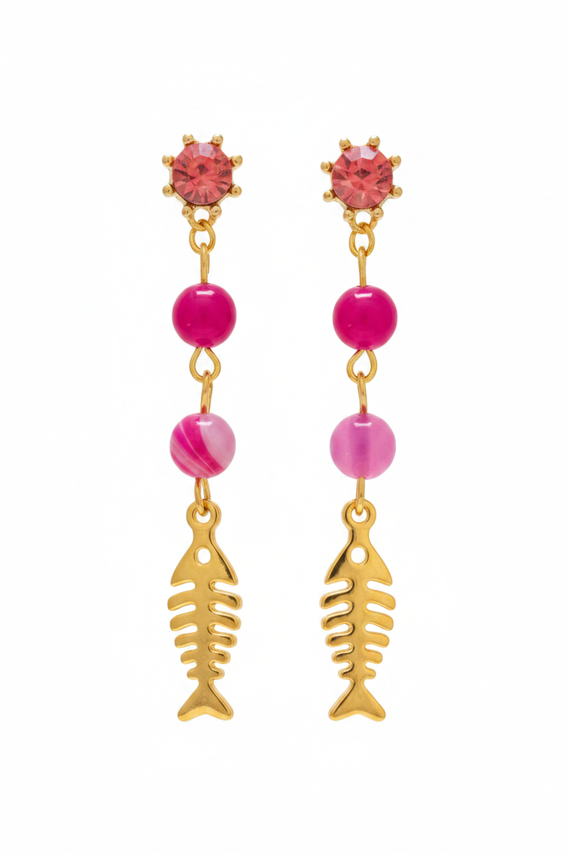 Boucles agate rose poisson doré fond blanc