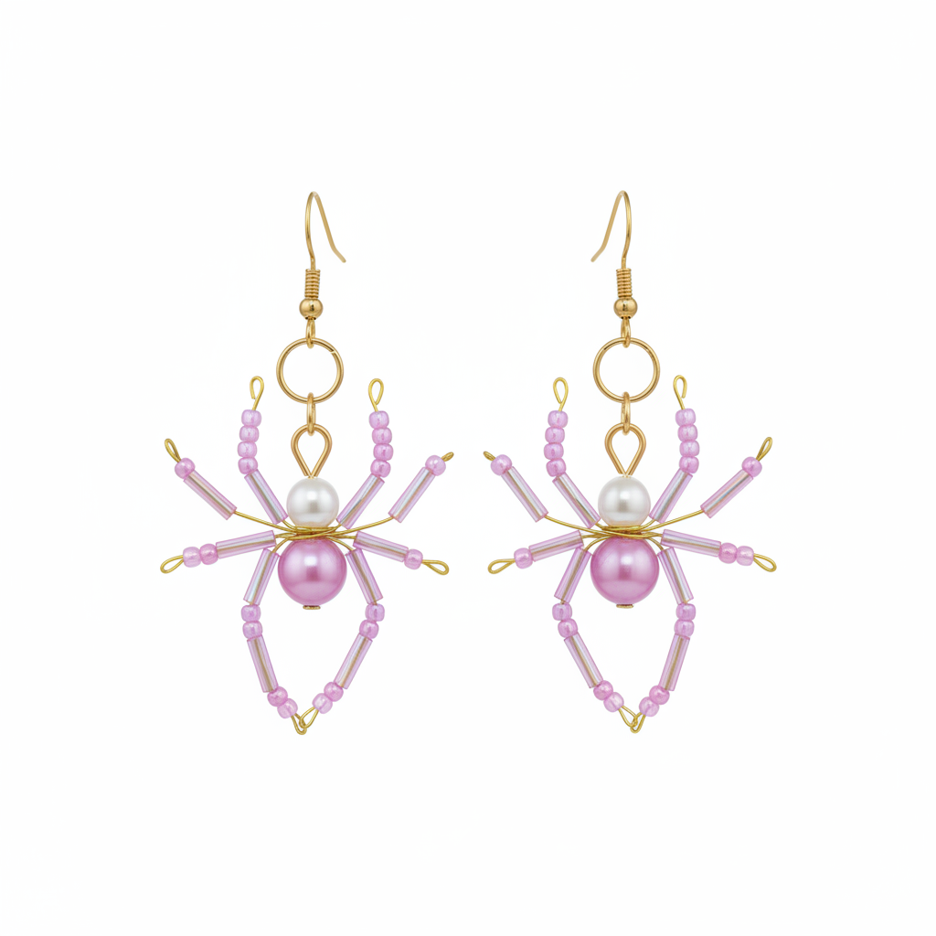 Boucles araignée rose lilas fond blanc