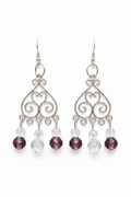 Boucles bohème argent cristal améthyste fond blanc