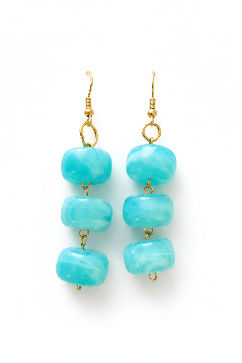 Boucles d'oreilles turquoise cascade fond blanc