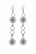 Boucles fleur argent turquoise cascade fond blanc