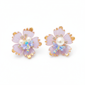 Boucles fleur mauve dorée libellule fond blanc