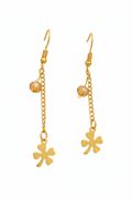 Boucles trèfle doré cristal ambré chaîne fond blanc