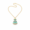 Collier robe bleue dorée fond blanc