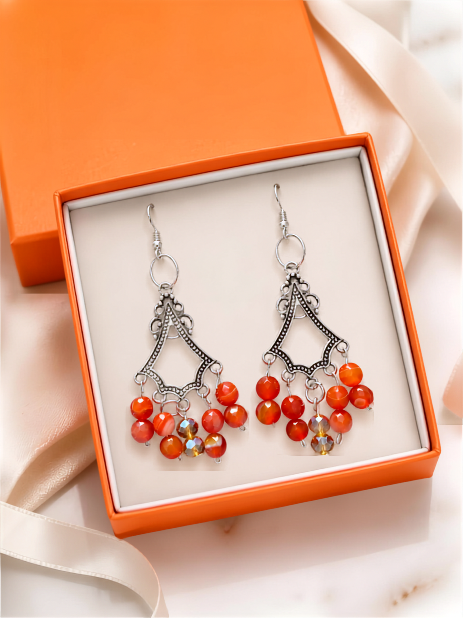 Boucles D'Oreilles Argent Perles D'Agate et D'Abaque
