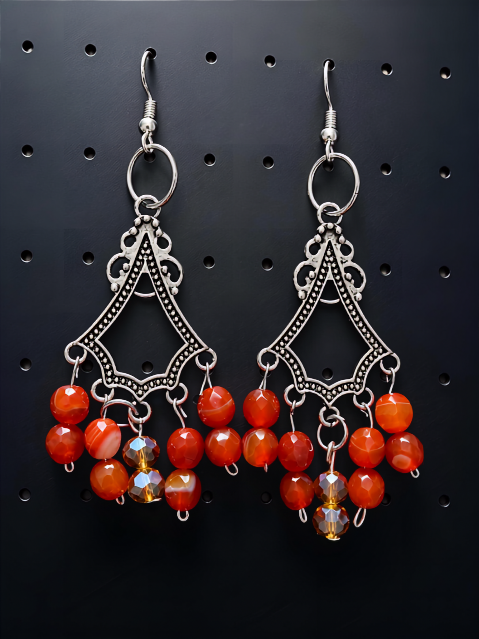 Boucles D'Oreilles Argent Perles D'Agate et D'Abaque