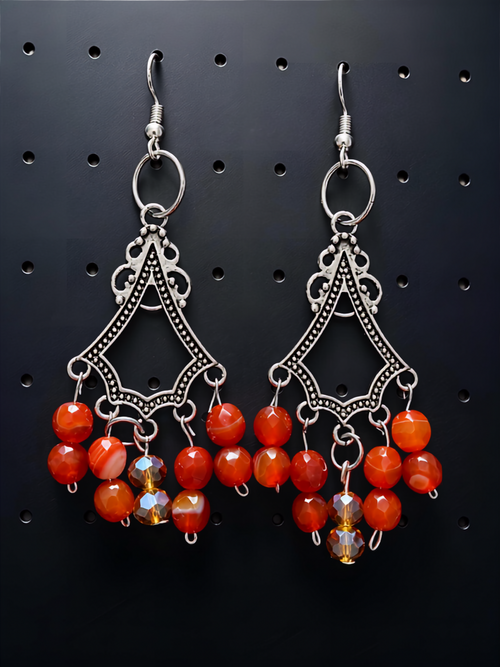 Boucles D'Oreilles Argent Perles D'Agate et D'Abaque