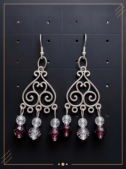 Boucles D'Oreilles Boheme Plaqué Argent et cristal